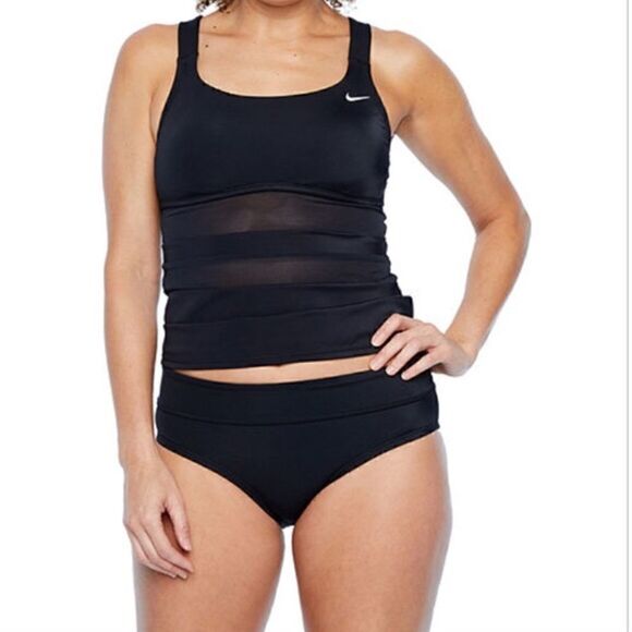 Nike Swim 2 Piece Bathing Suit Swimsuit Mesh Tankini Bikini Black White Size S - Picture 8 of 10